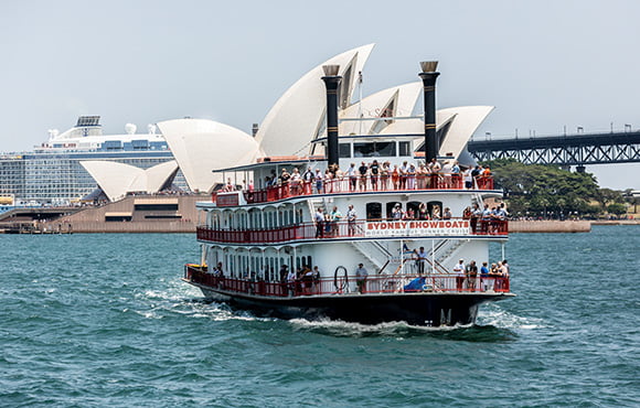 Sydney Showboat with its wrap-around verandahs offer best views of the annual Boxing Day yacht race.
