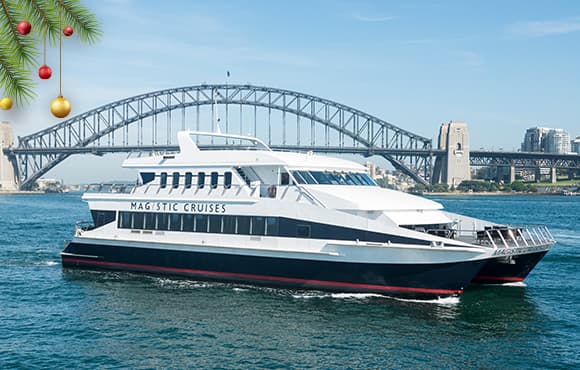 The Magistic Xmas party lunch cruise offers enchanting views of Sydney's top icons including the Harbour Bridge