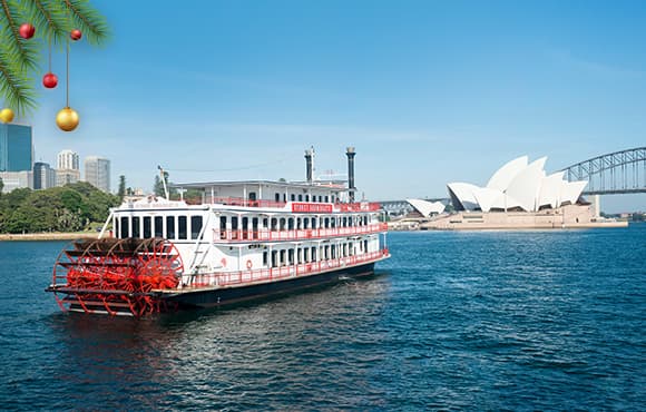 X’mas party lunch cruise on a paddlewheeler with great views of the Harbour Bridge & the Opera House