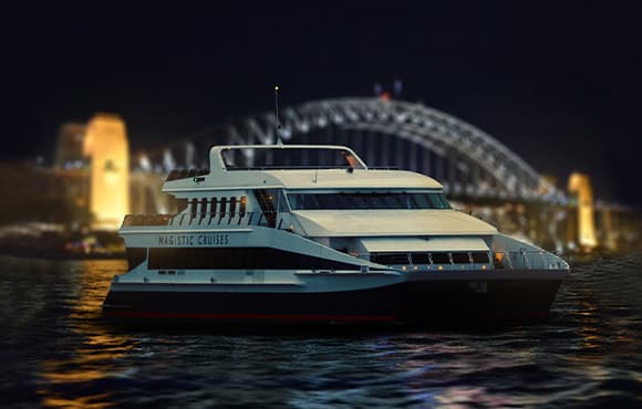 The Magistic Dinner Cruise treats you to epic night views of the city's top attractions including the Harbour Bridge